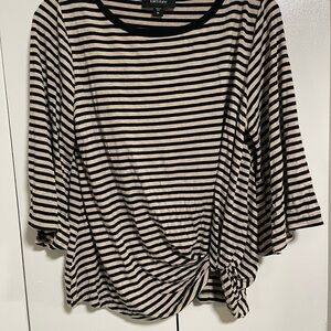 Karen Kane Striped Belled Long Sleeve Top - Black and Cream